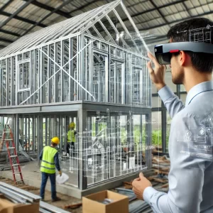 Engenheiro utilizando realidade aumentada para construir em Light Steel Frame