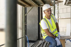 Operário em obra de Light Steel Frame